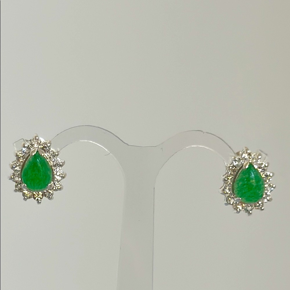 Elegant 925 JADE Green and Silver Teardrop Earrings